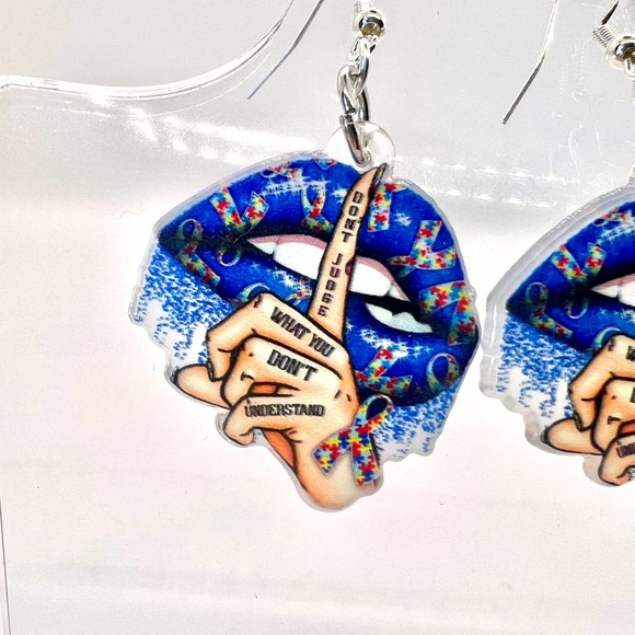 Autism Awareness Earrings - Puzzle Earrings - Dont Judge Me Earrings - Spectrum - Picture 2 of 9